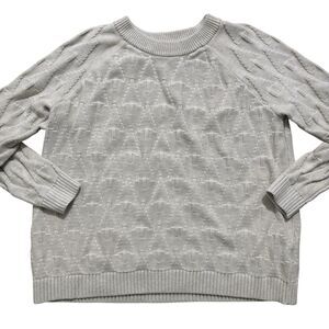 Lands End Drifter Sweater Women’s Large Ivory Knit Cotton Pullover Tree Winter